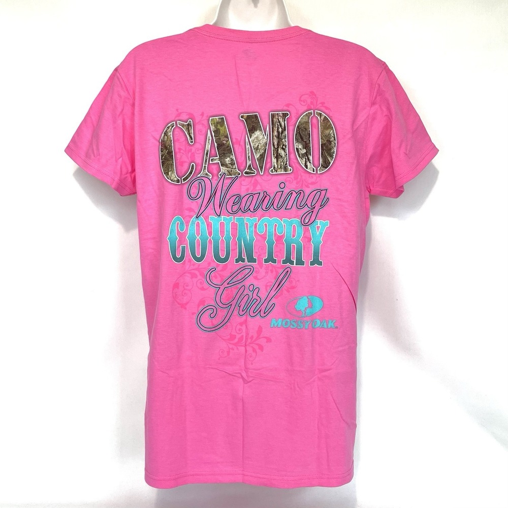 Mossy Oak Womens M Pink Camo Wearing Country Girl Graphic T Shirt Hunting